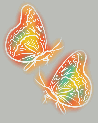 Animated illustration of two rainbow butterflies