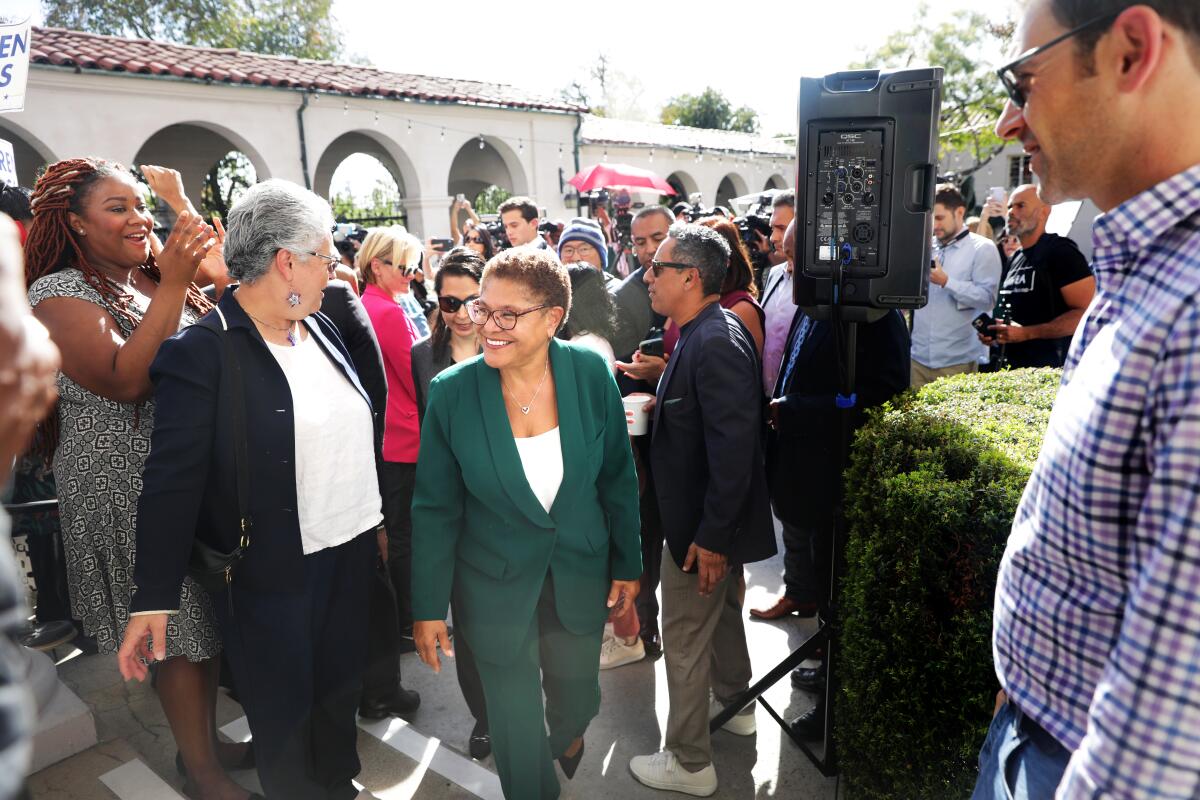 Mayor-elect Karen Bass at an event just after she was declared the winner on Nov. 17.
