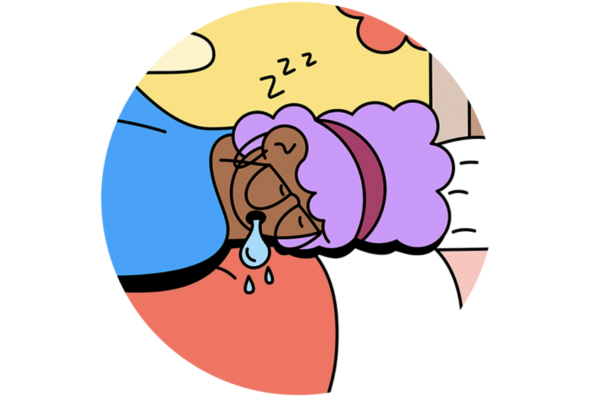 Illustration of a woman asleep and drooling
