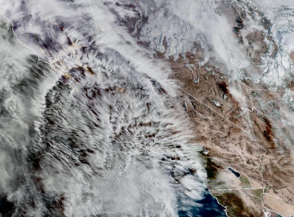 An unusual cloud formation hangs over Southern California on Jan. 12.