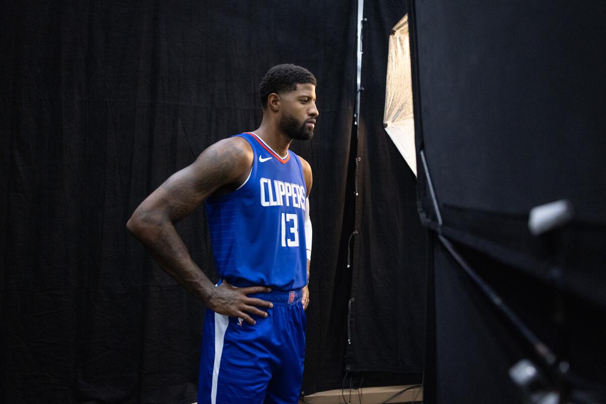 Paul George poses for a portrait at Clippers media day.
