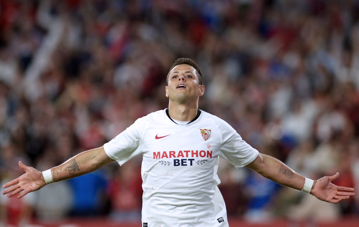 Javier "Chicharito" Hernandez celebrates after scoring a goal for Sevilla during a mach against Getafe on Oct. 27.