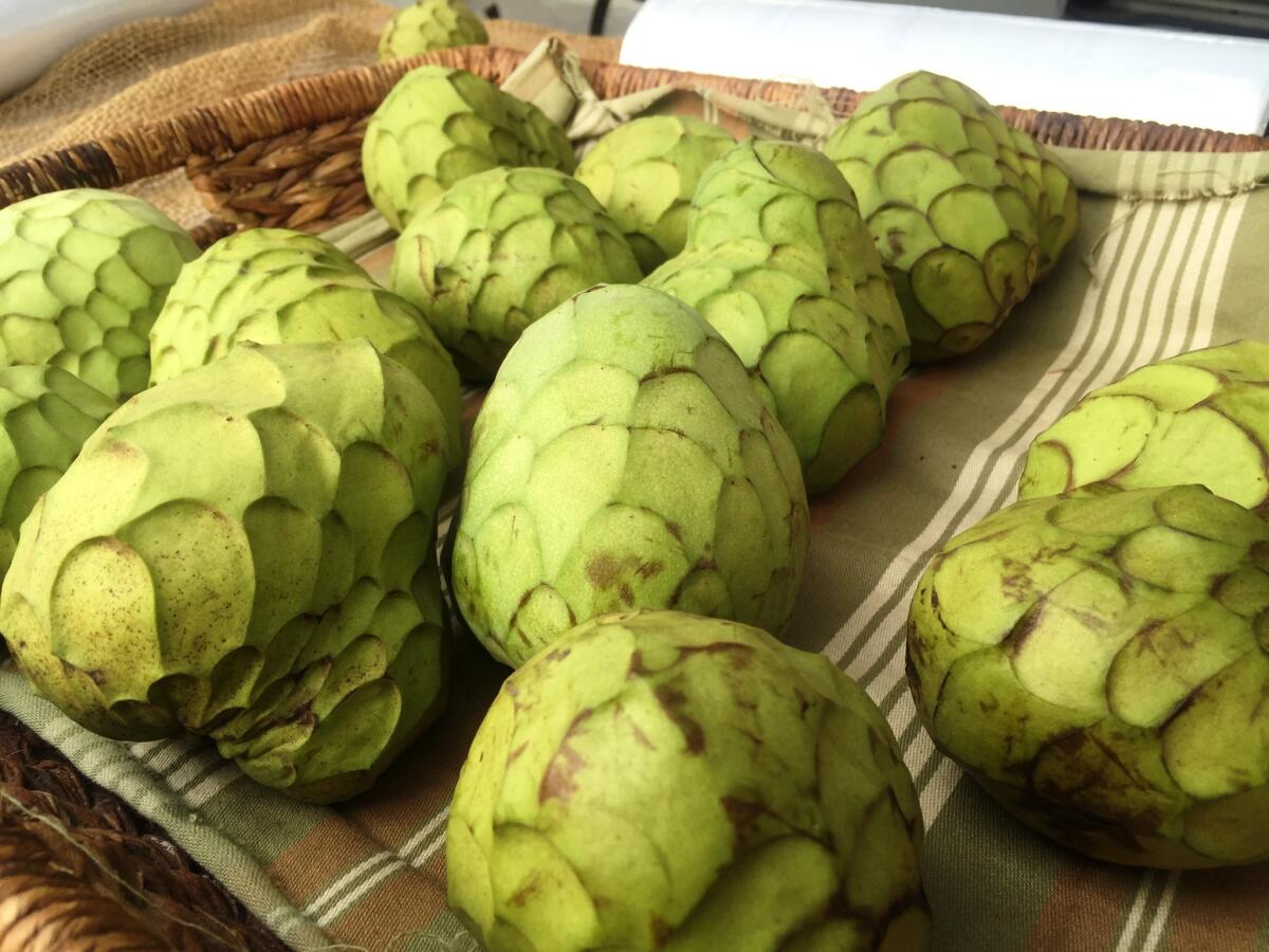 Cherimoya photographed at the Santa Monica Farmers Market on Wednesday, January 27, 2016.