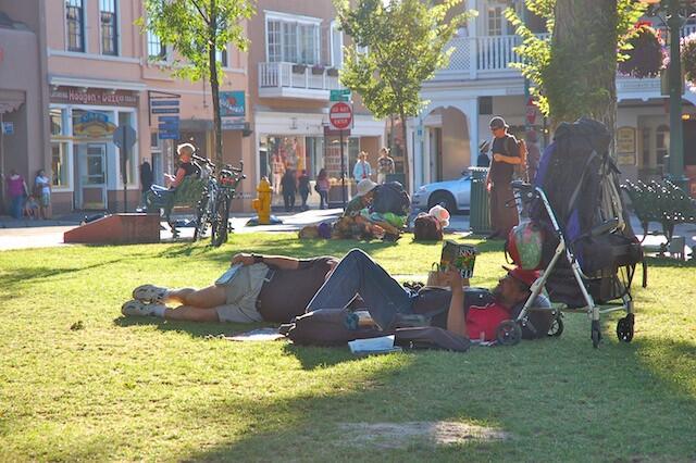 Relaxing at the Santa Fe Plaza. Photo taken 2010.