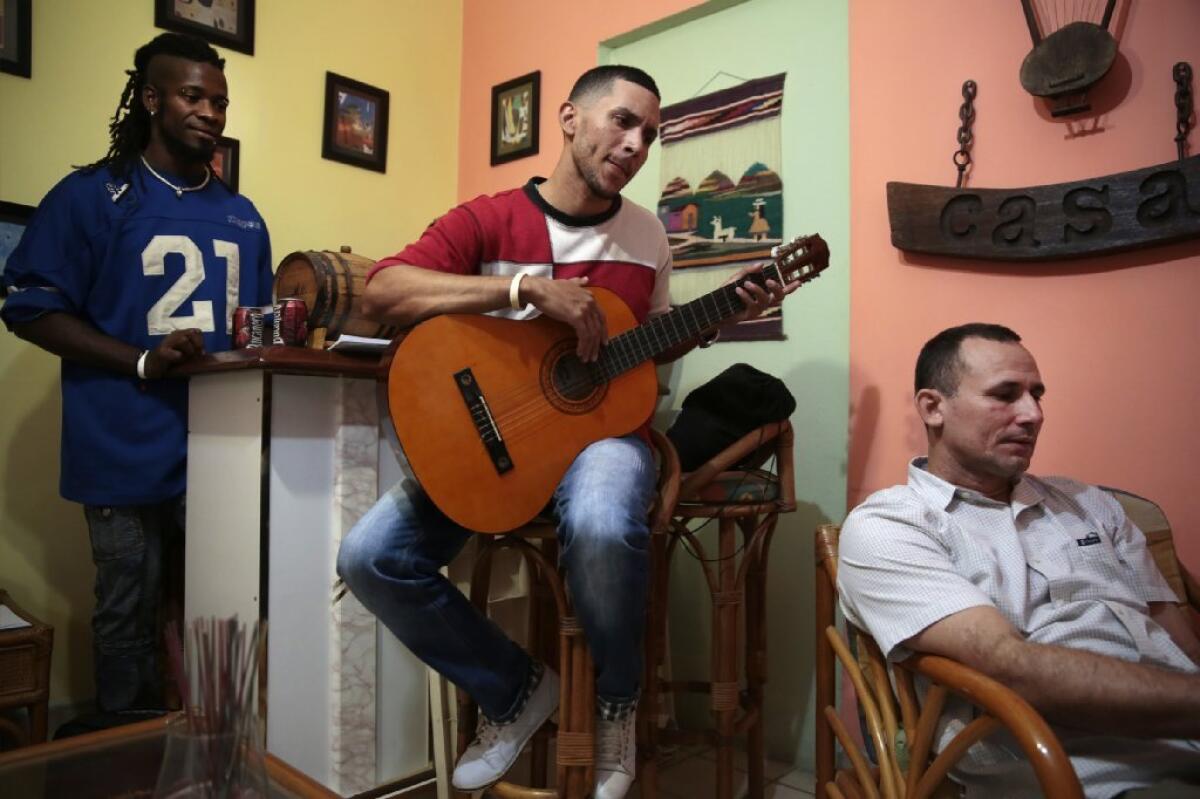 Jose Daniel Ferrer, far right, with dissident Cuban musicians in Havana last year. Ferrer came to Washington this week, the first time Cuban authorities have allowed him to travel off the island.