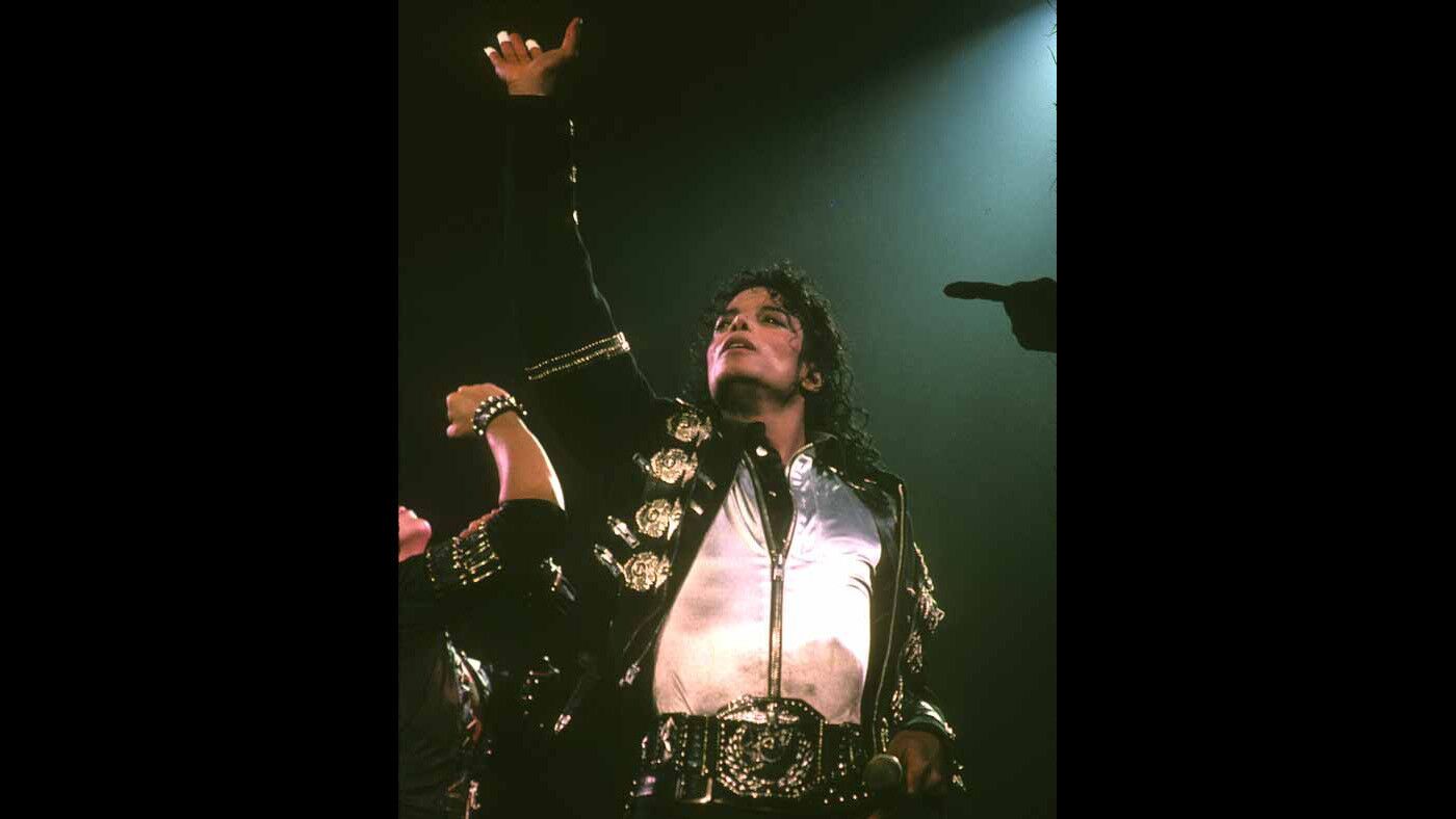 Michael Jackson performs at the Sports Arena on Jan. 17, 1989, as part of his "Bad" tour.