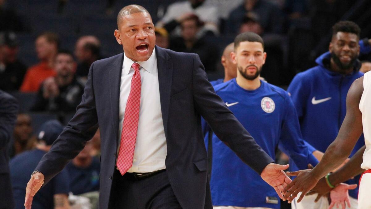 Los Angeles Clippers head coach Doc Rivers during a timeout against the Minnesota Timberwolves.