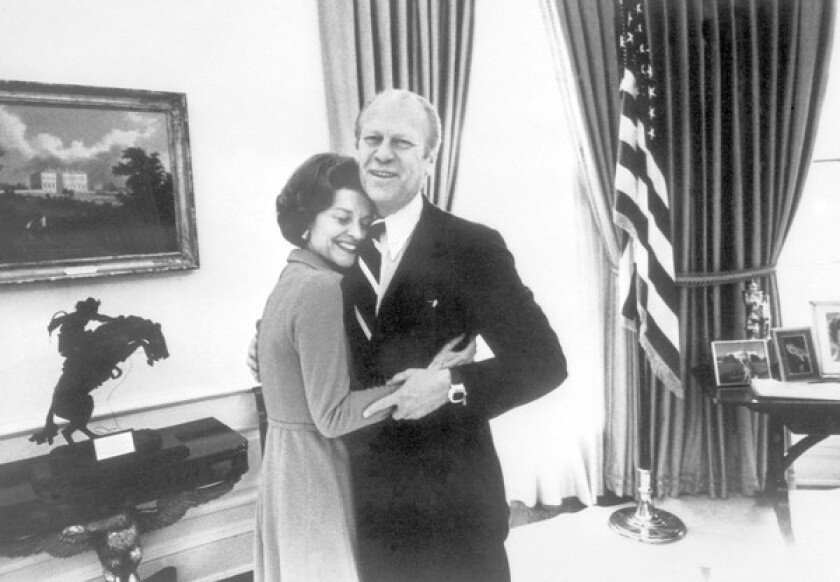 Betty and Gerald Ford embrace in the White House in 1974. Her taboo-busting honesty — about abortion, sex, gay rights, marijuana and the Equal Rights Amendment — was a bracing antidote to the secrecy and deceptions of the Watergate era.