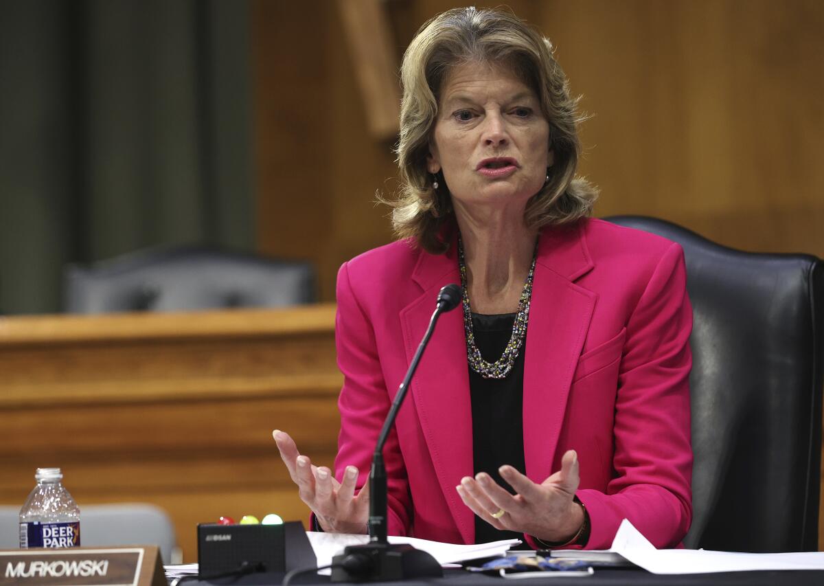 Sen. Lisa Murkowski (R-Alaska) speaks during a virtual Senate committee hearing Tuesday in Washington.