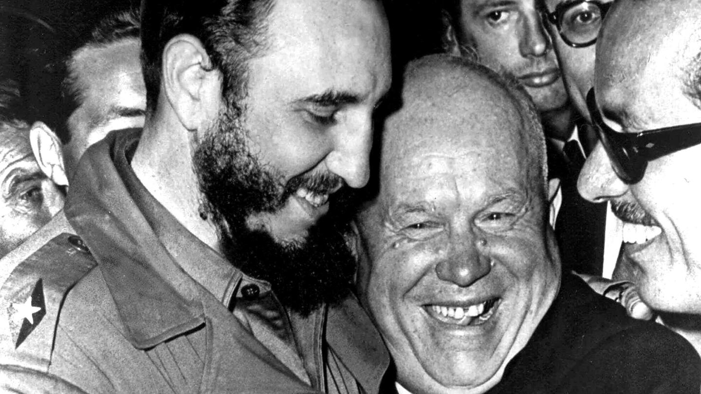 Fidel Castro with Soviet leader Nikita Khrushchev at the United Nations.