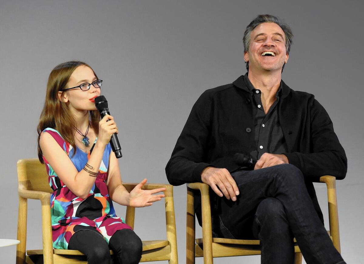 Oona Laurence and Ross Partridge discuss "Lamb" at Apple Store Soho on Jan. 4, 2016 in New York.