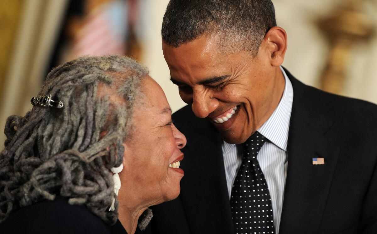 Writer Toni Morrison is awarded the Presidential Medal of Freedom by President Obama at the White House on May 29, 2012. 