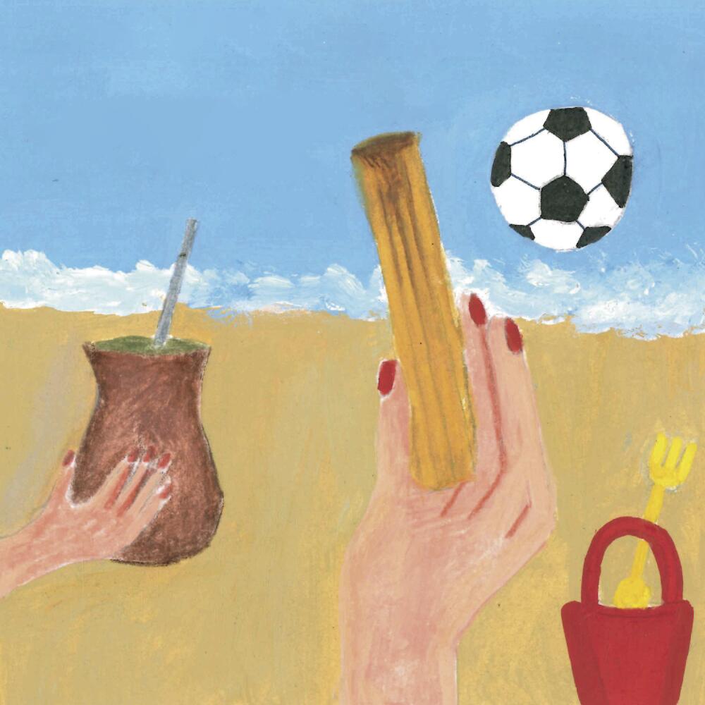 Painting of mate, churro and soccer 