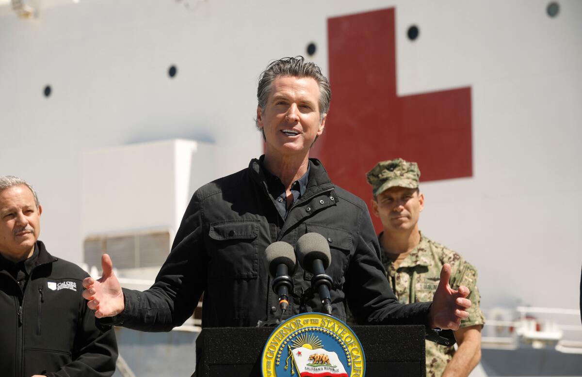 California Gov. Gavin Newsom on the Navy hospital ship Mercy