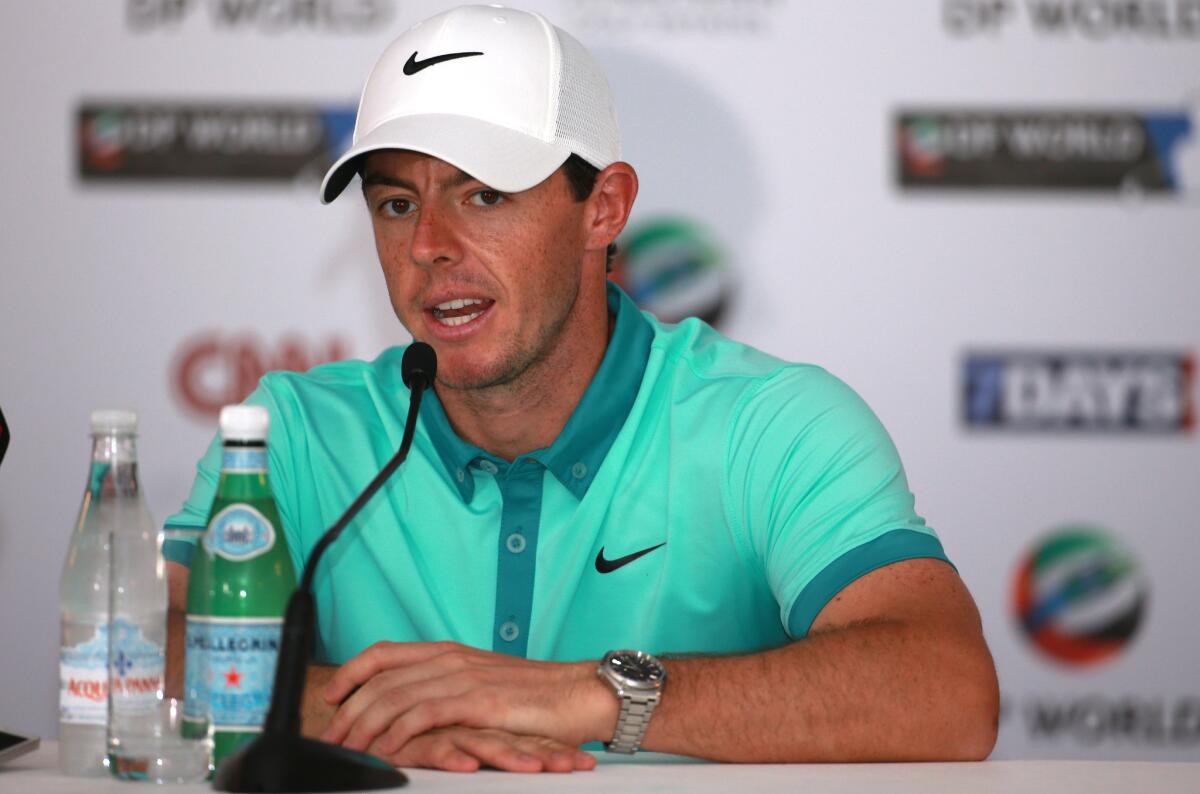 Rory McIlroy addresses reporters Tuesday ahead of the DP World Tour Championship in Dubai.