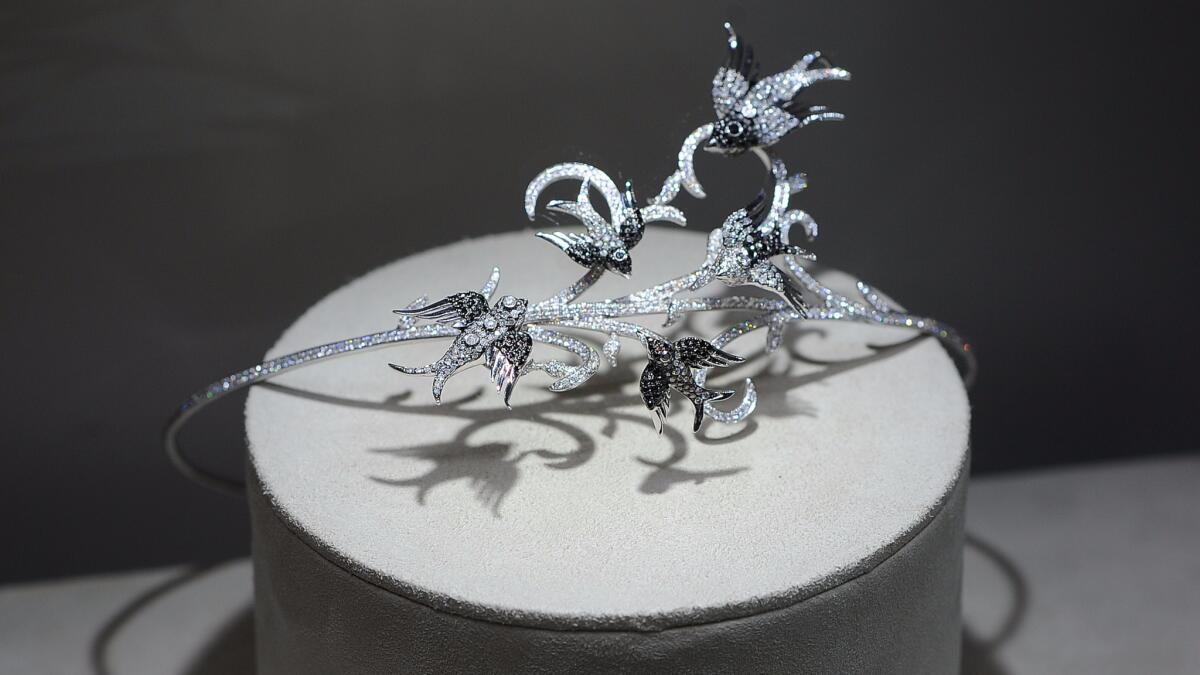 A bird-themed white gold-and-diamond tiara from the Blue Drift collection inspired by designer Colette Steckel's travels to Istanbul.
