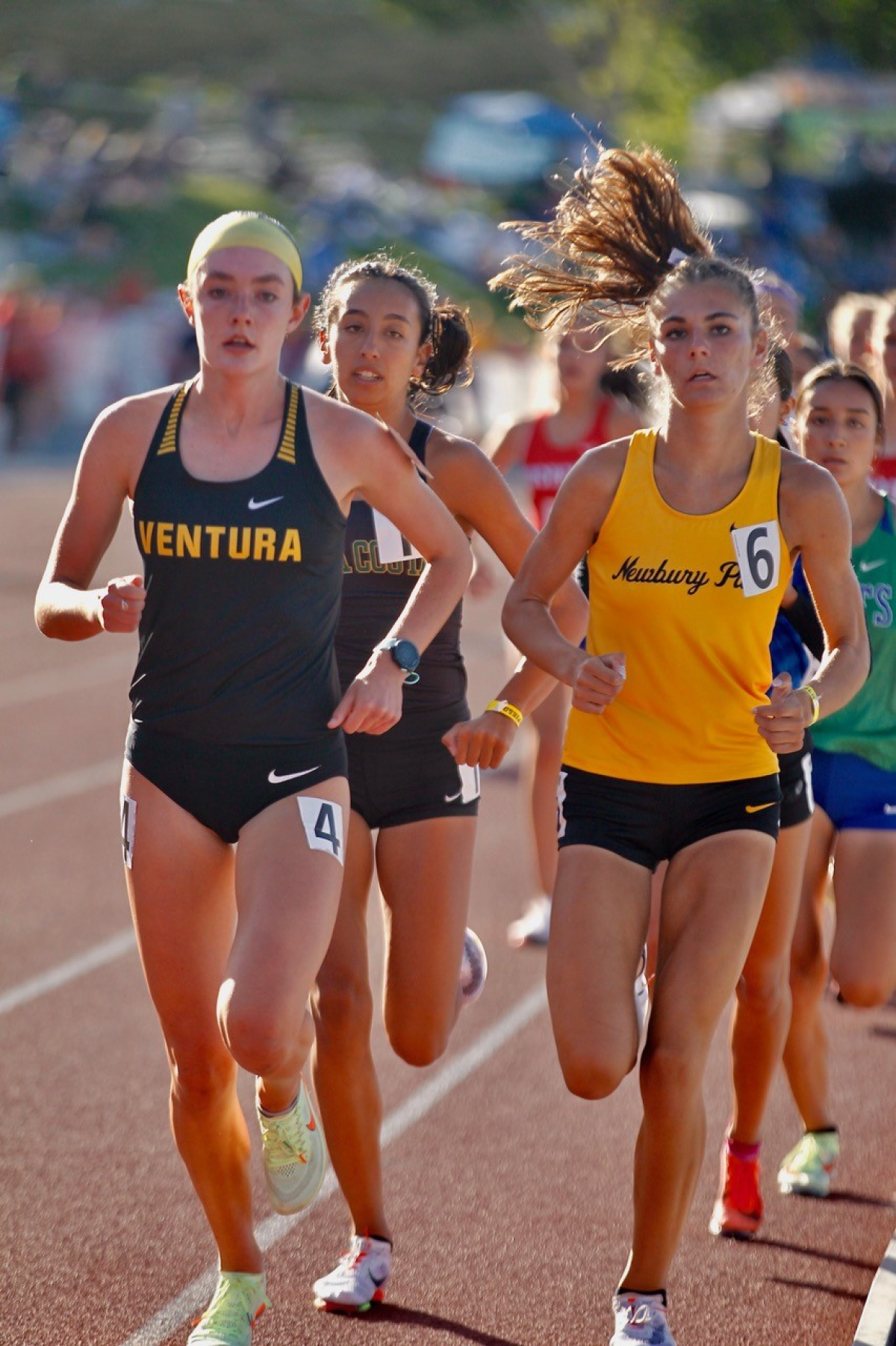 Ventura freshman Sadie Engelhardt, left, won the girls' 1,600-meter state title on Saturday.