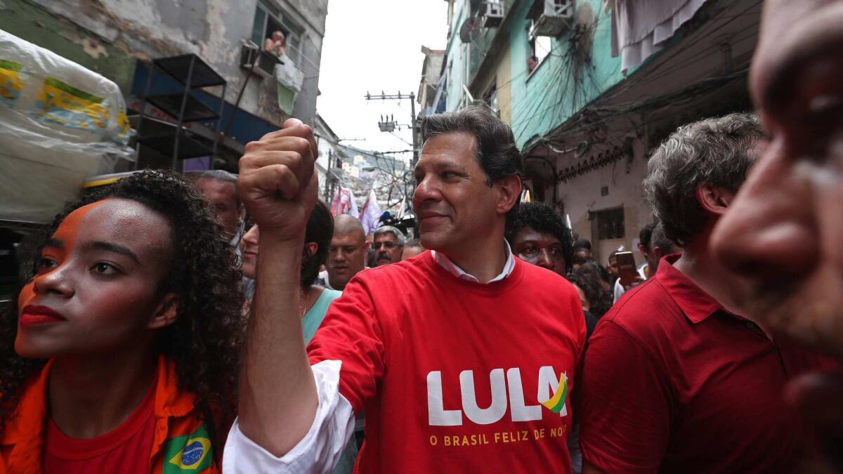 Brazilian presidential candidate Fernando Haddad attends a campaign event in Rio de Janeiro.