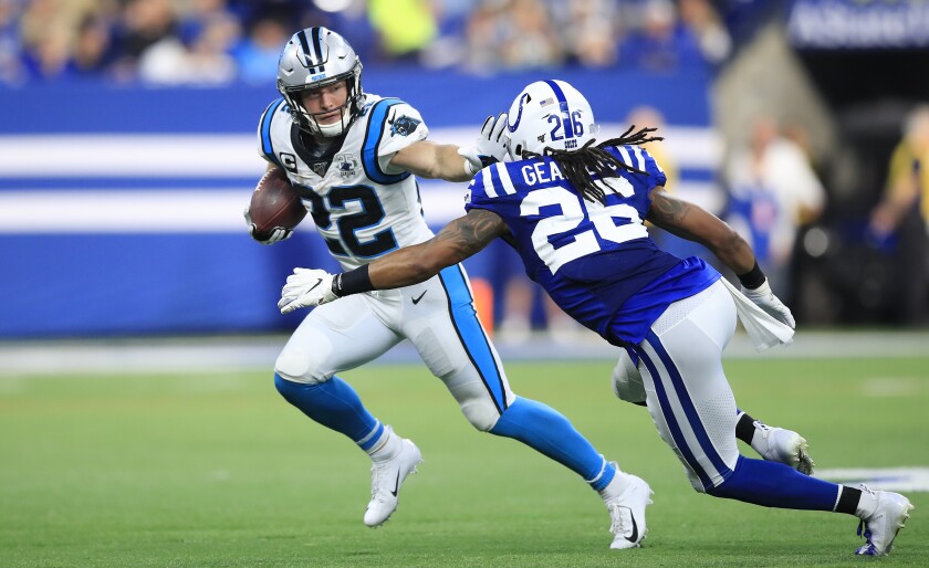 Carolina Panthers running back Christian McCaffrey is the third player in NFL history to finish with 1,000 yards rushing and 1,000 yards receiving in the same season.