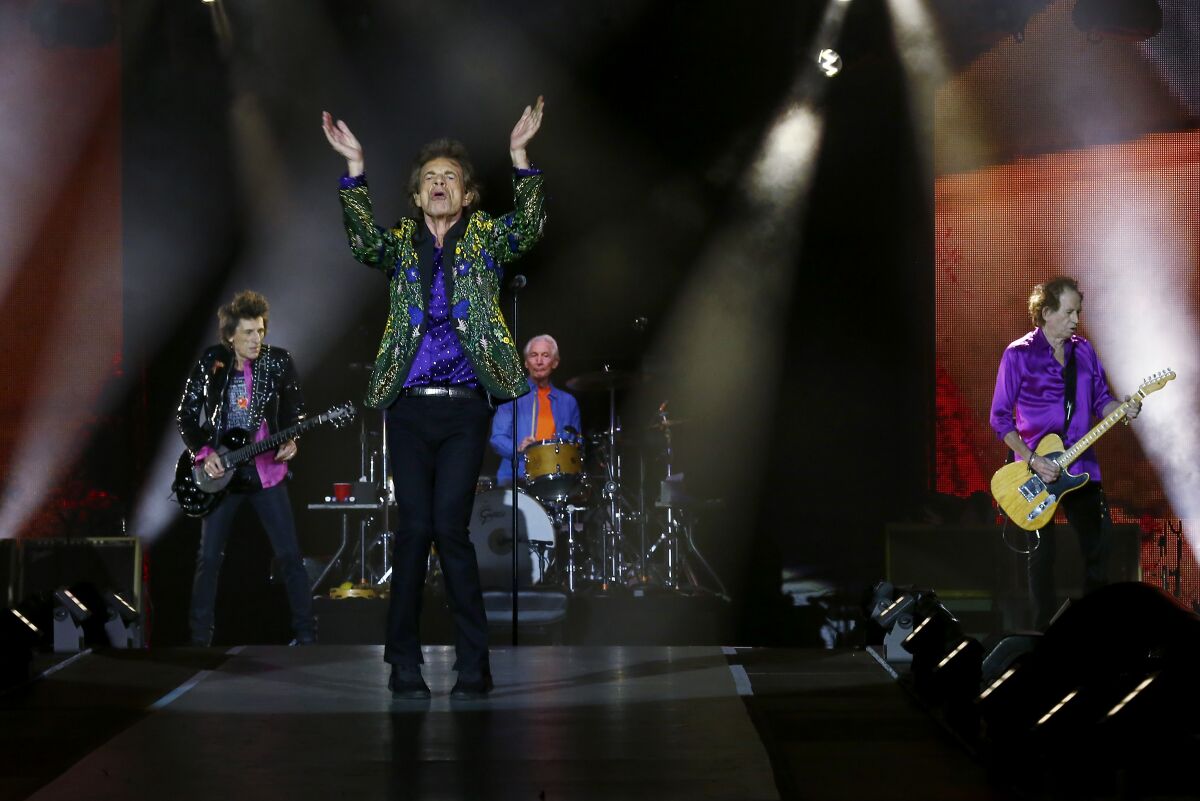The Rolling Stones, featuring Ron Wood, left, Mick Jagger, Charlie Watts and Keith Richards