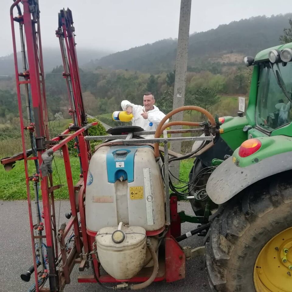 Fermín Menéndez volunteer to drive their tractors loaded with disinfectant through villages and towns to help fight the virus