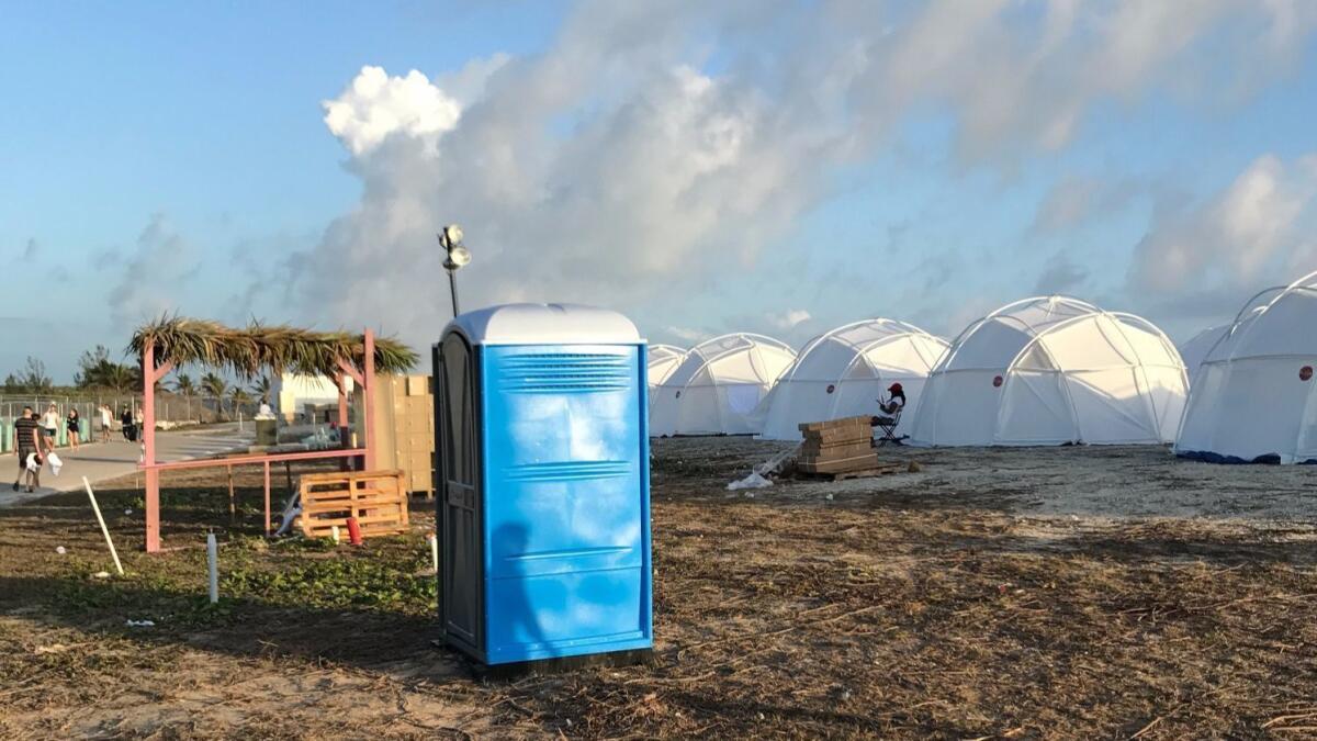 Amenities for patrons at the Fyre Fest on Exuma included tents and a portable toilet.