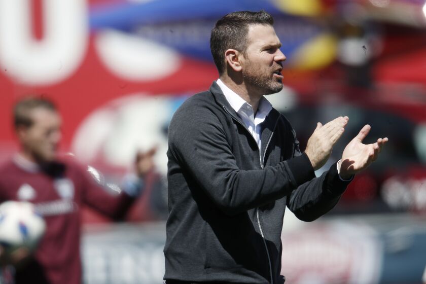 Toronto FC head coach Greg Vanney directs his team against the Colorado Rapids.