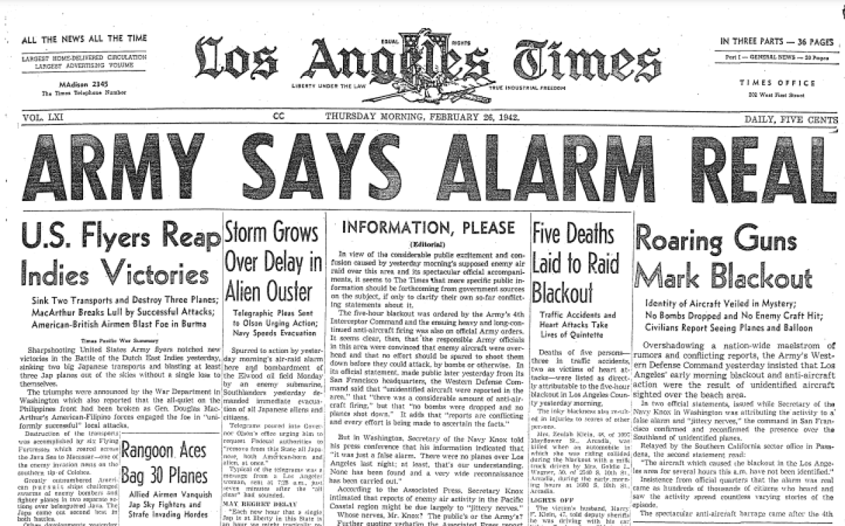 The Feb. 26, 1942 front page of The Times.