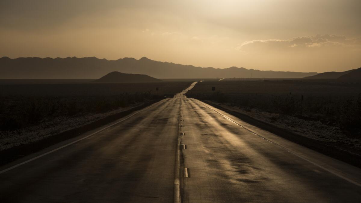 The iconic Route 66 looking west from a spot between Ludlow and Amboy. (Brian van der Brug / Los Angeles Times)