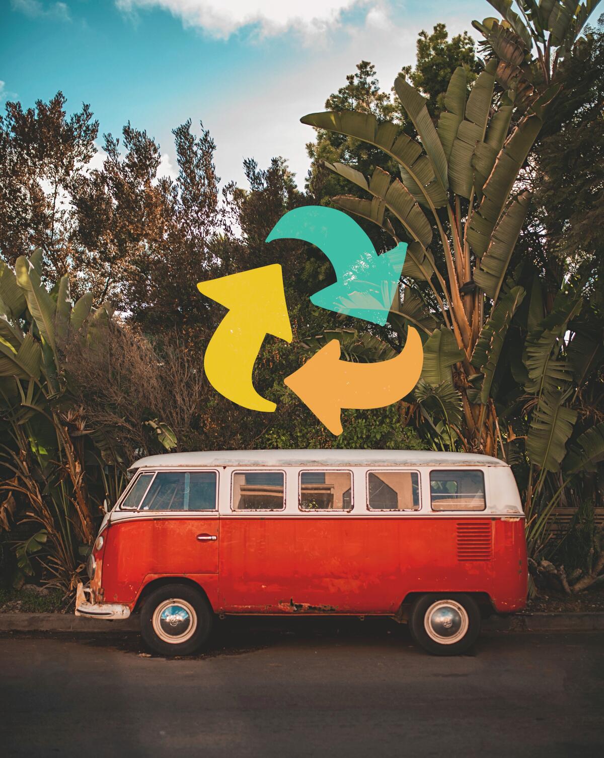 Volkswagen van with recycle symbol.