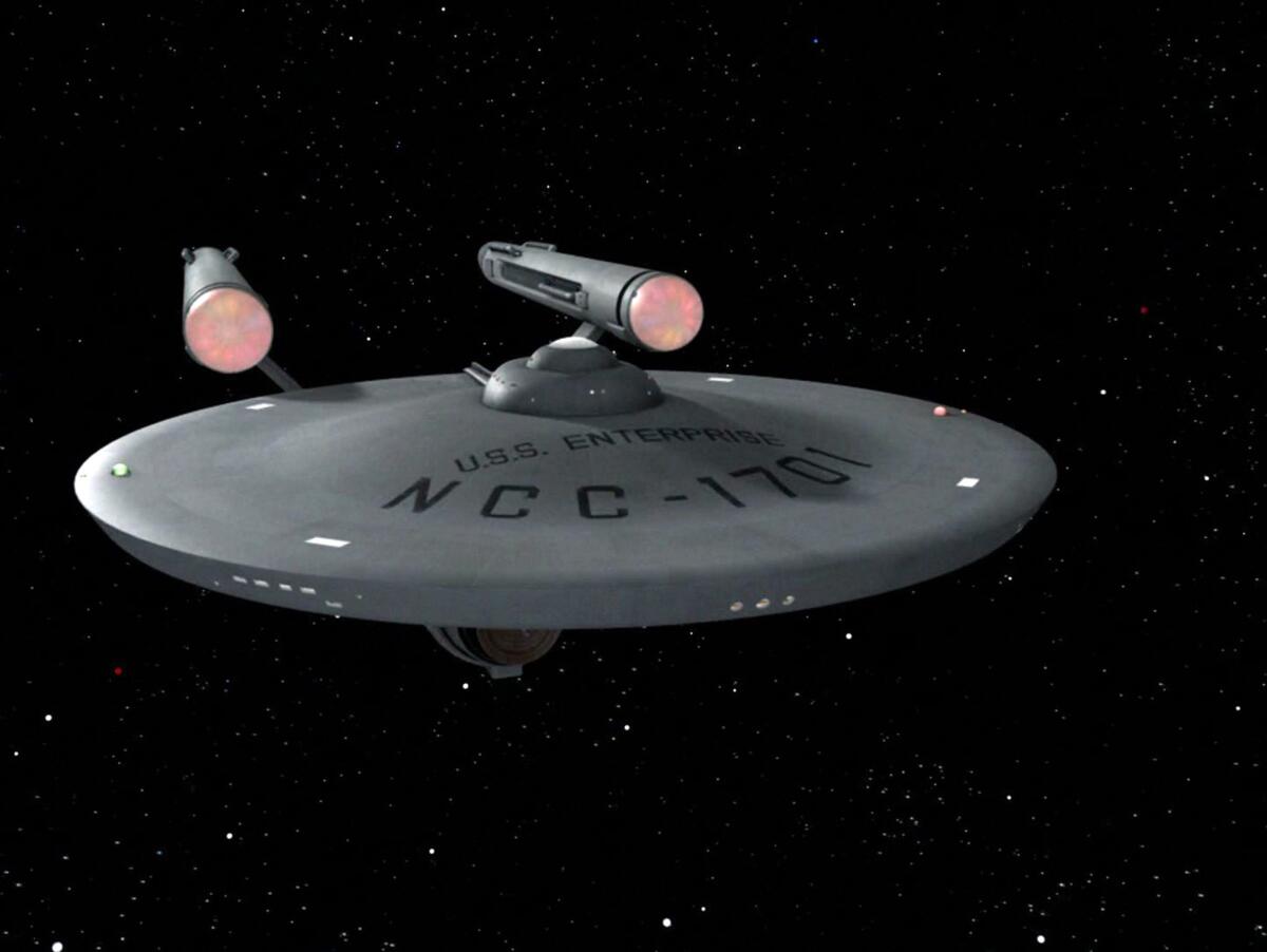 The U.S.S. Enterprise in the "Star Trek" episode "Spock's Brain," originally aired on Sept. 20, 1968. 