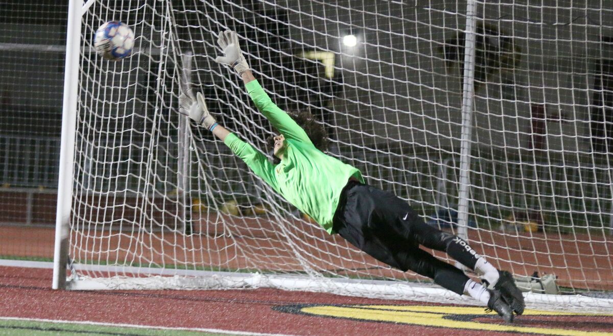 Torrey Pines goalkeeper Nick Bello was a standout in Tuesday's CIF semi-final.