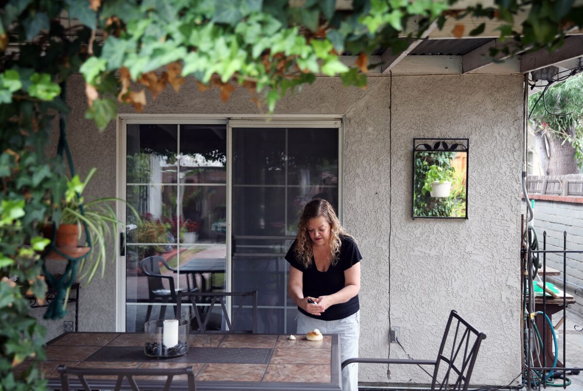 Andrea Cullipher prepares a piece of bread with .75ml of CBD oil for her 10-year-old basset hound, Axel. She says the daily treatment helps manage his degenerative joint pain.
