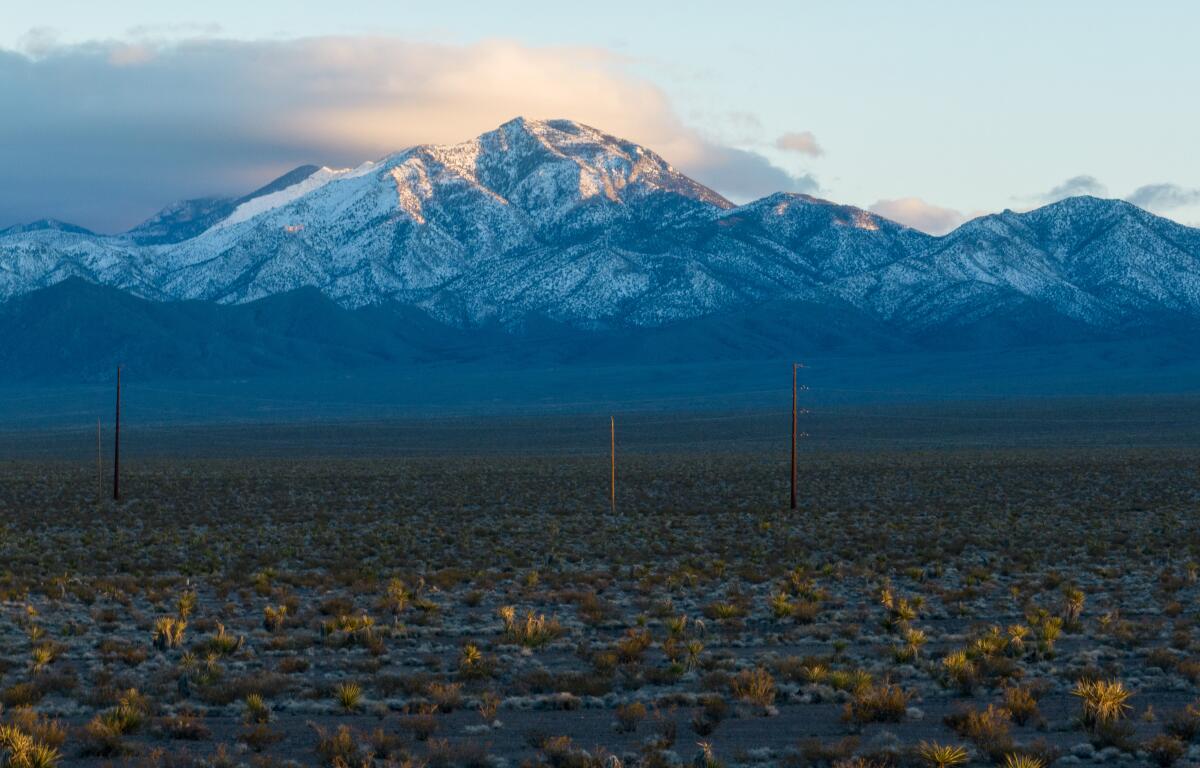 Nevada’s Spring Mountains, seen from Indian Springs Valley, where the Bonanza solar project will be built.
