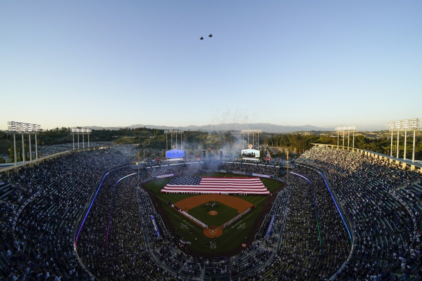 Planes fly over Dodger Stadium a