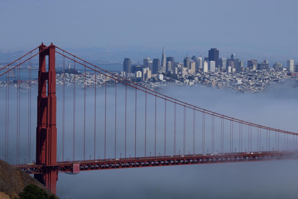 A view of the Golden Gate Bridge and San Francisco skyline