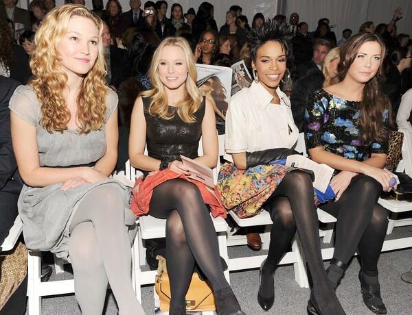 From left, actresses Julia Stiles and Kristen Bell, singer Michelle Williams and "The City's" Erin Lucas attend the Tracy Reese Fall 2010 Fashion Show.