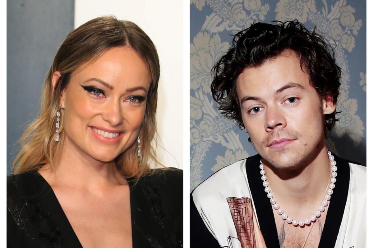A split photo of Olivia Wilde and Harry Styles