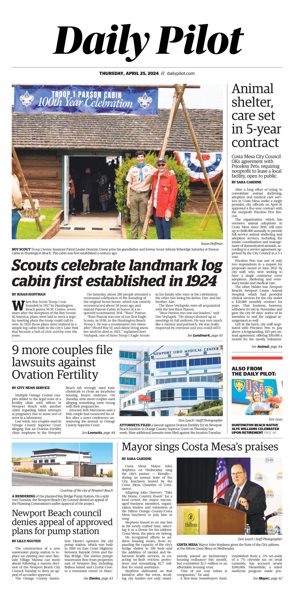 Front page of the Daily Pilot e-newspaper for April 25, 2024.