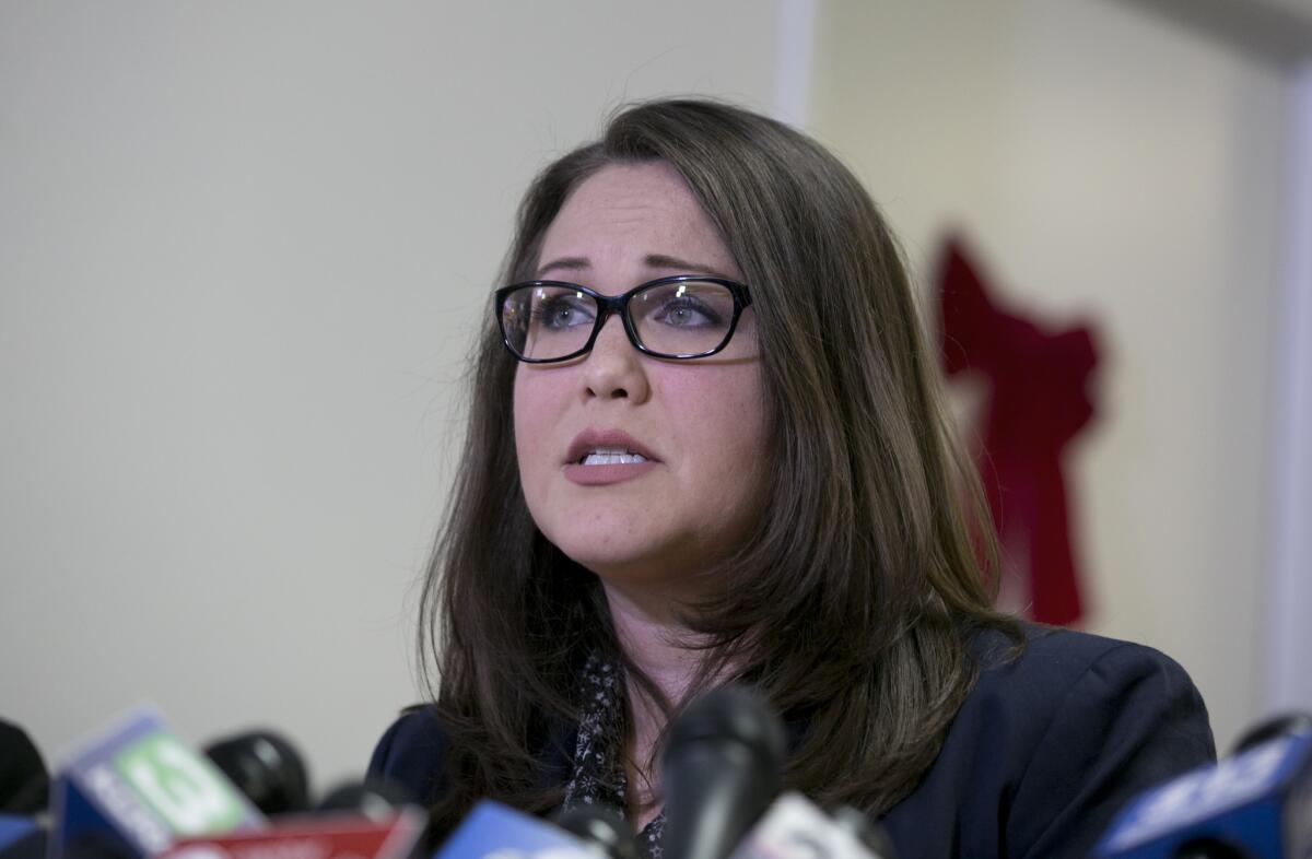 Pamela Lopez, at a December 2017 news conference, accused then-Assemblyman Matt Dababneh (D-Woodland Hills) of lewd behavior.