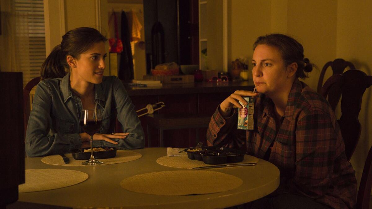 Allison Williams (Marnie) and Lena Dunham (Hannah) in the final episode of "Girls." (Mark Schafer/HBO)