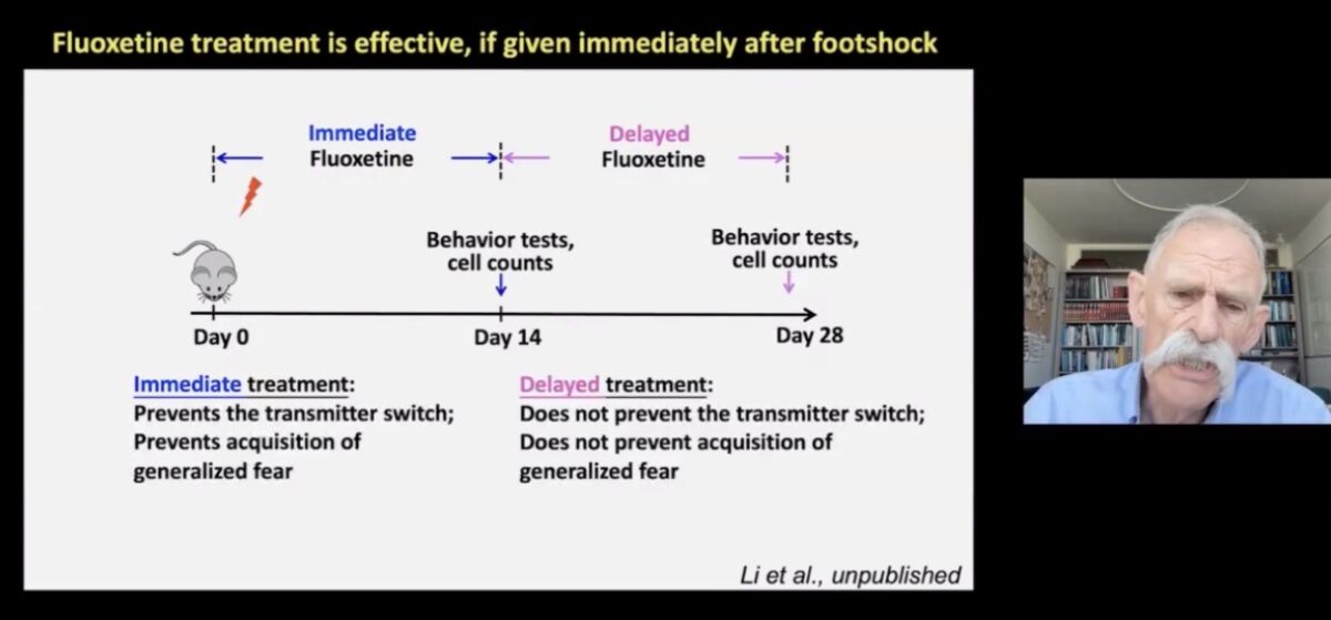 Nicholas Spitzer of UCSD’s Neurobiology Department says treating stress immediately with fluoxetine can be helpful.