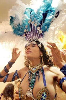 Samba dancer Sonoria Curtis gets ready before going on stage at the Palladium during the 9th annual Brazilian Carnaval
