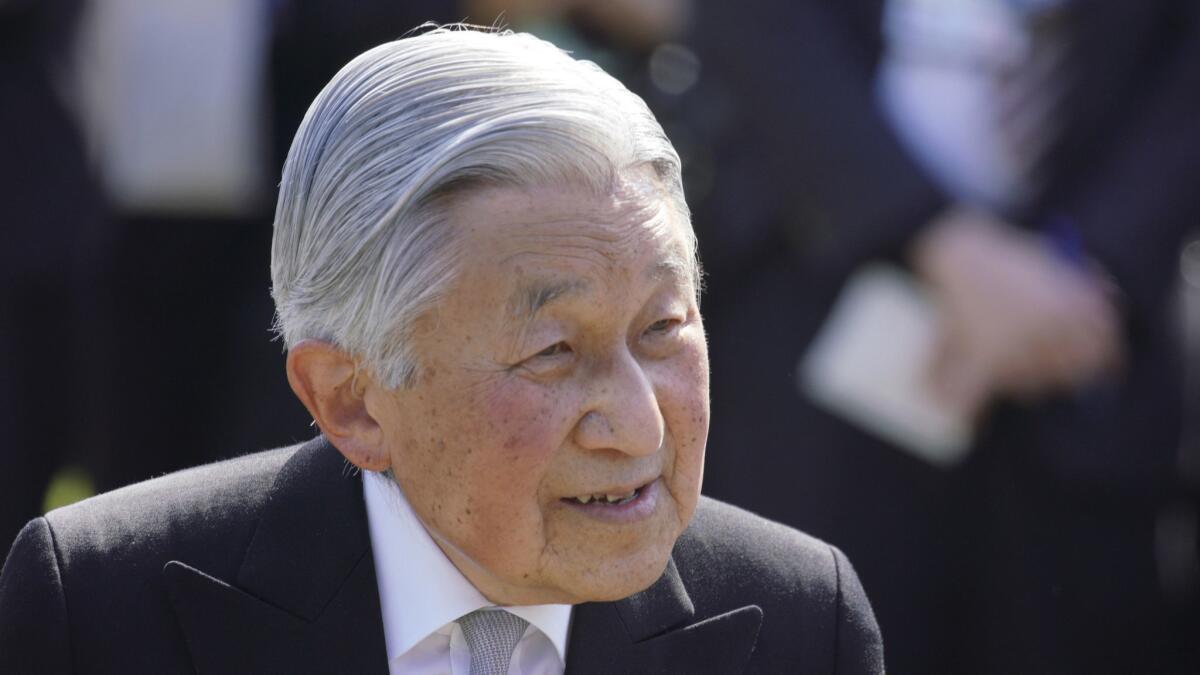 Japan's Emperor Akihito at an event in April at the Akasaka Palace imperial garden in Tokyo.