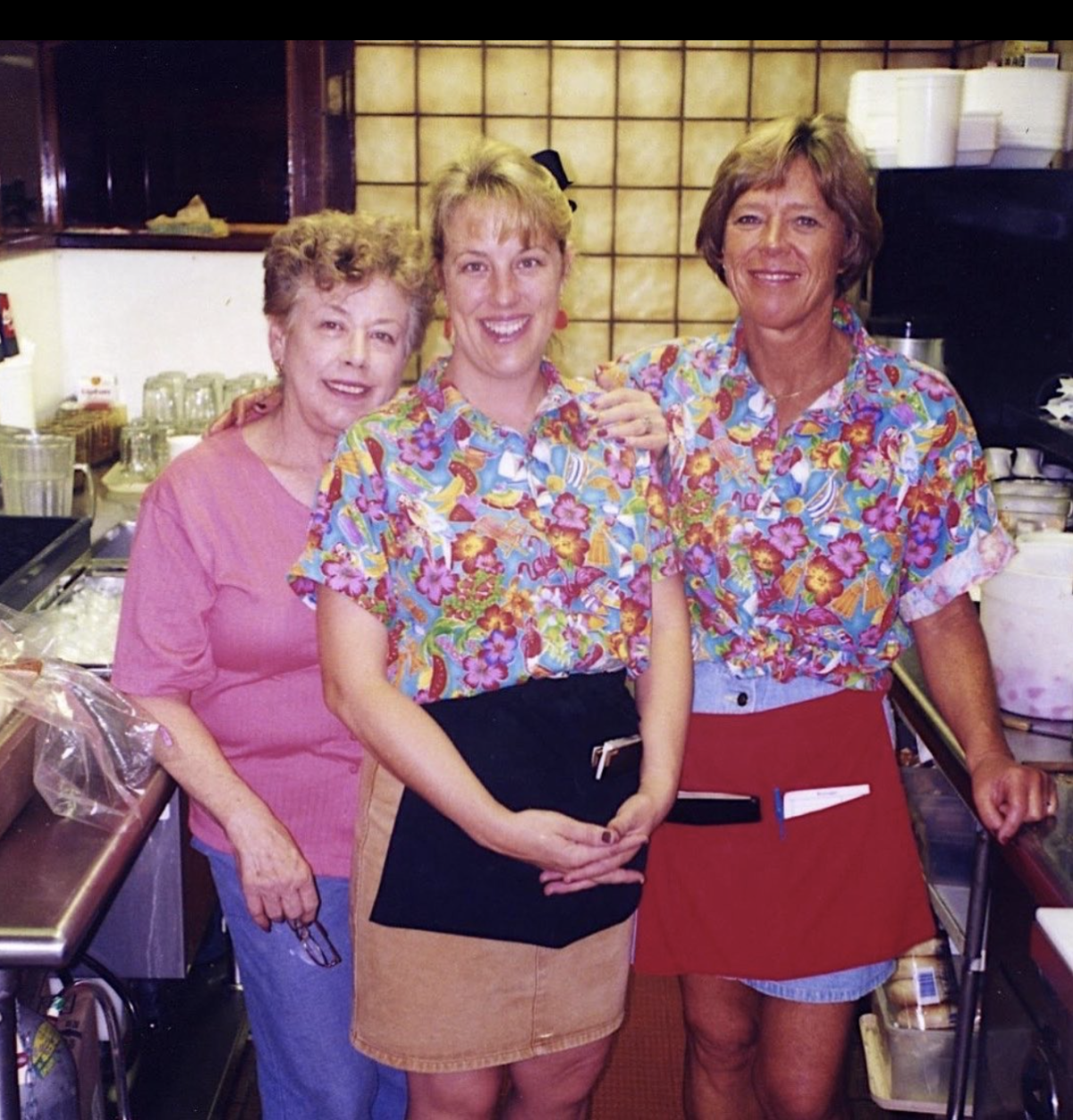 Pictured in the old restaurant's kitchen from left to right is Wilma Staudinger, Sheri Drewry and Gretchen Hatfield in 1997.