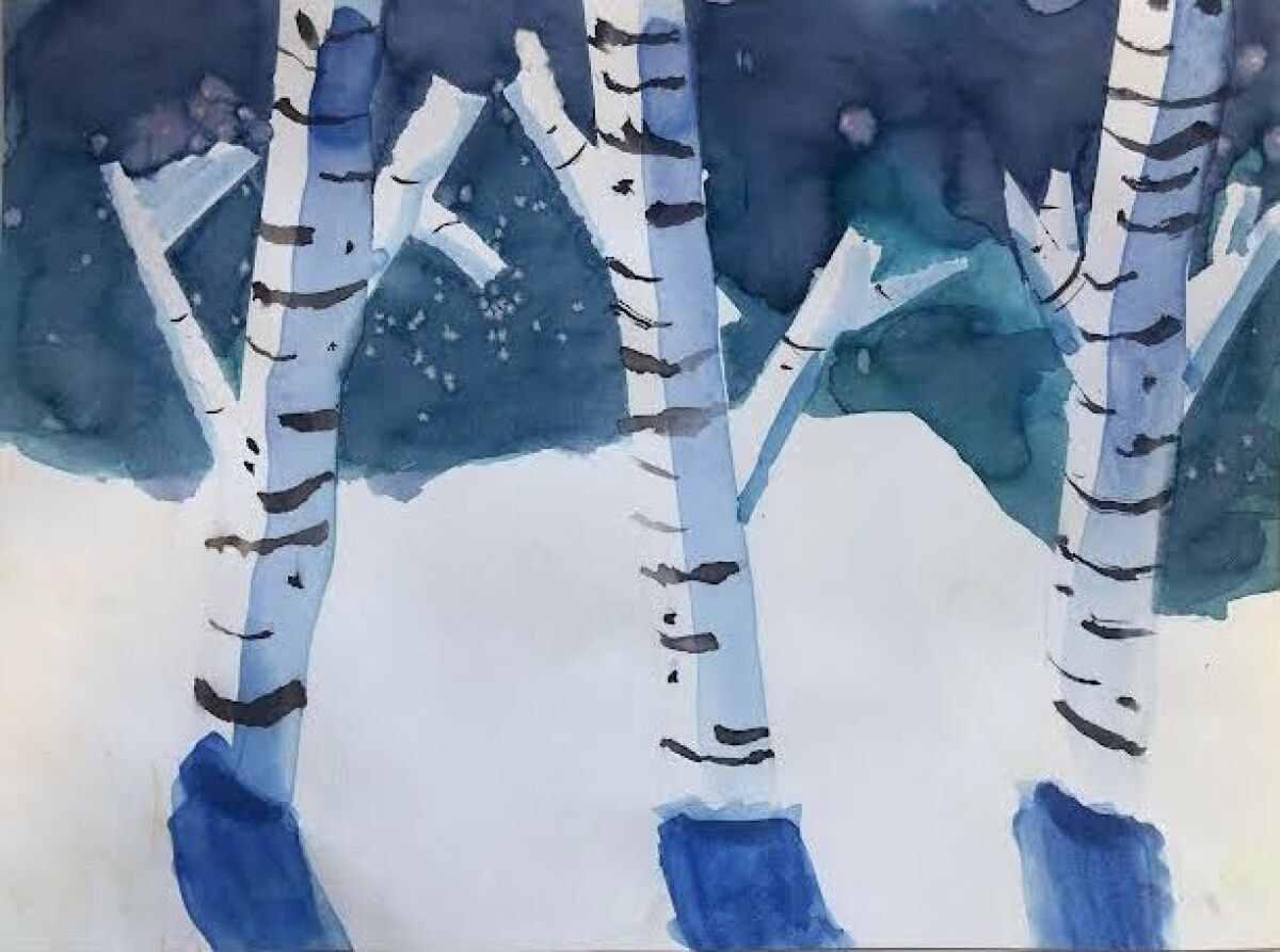 Gillispie School second-grader James MacMillan's watercolor “Quiet Winter Night” is part of the "Young Art" show.