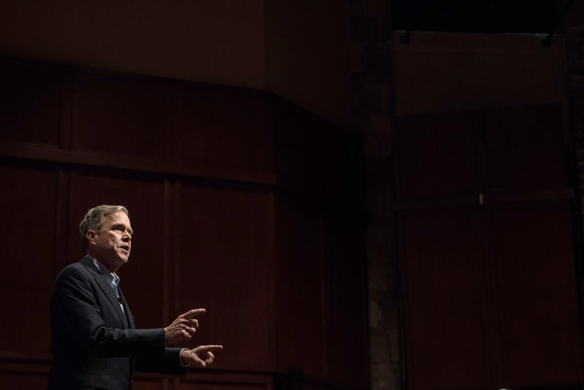 Former Republican presidential candidate Jeb Bush addresses the crowd at a campaign rally in February. He has endorsed Ted Cruz for president.