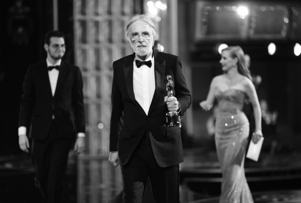 Director Michael Haneke accepting the award for Best Foreign Feature for his film "Amour."