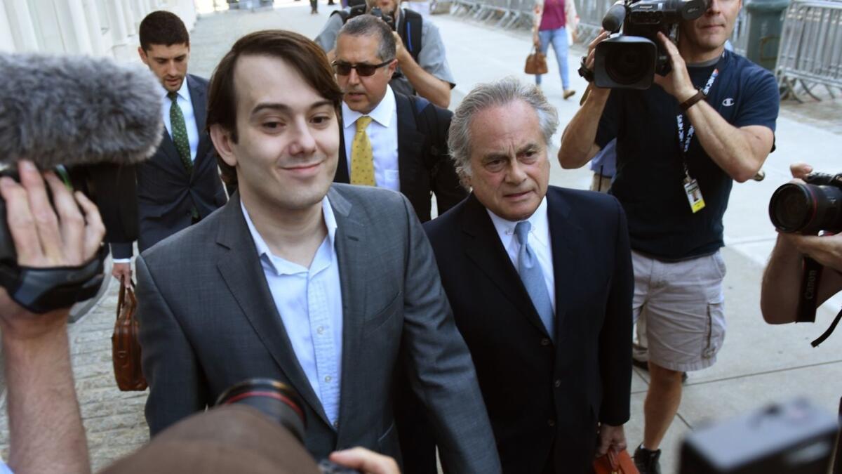 Former drug executive Martin Shkreli, seen here during his 2017 trial on fraud charges, became the face of the drug-price controversy, but he may have to step aside for Nirmal Mulye, who is speaking up for profiteering.