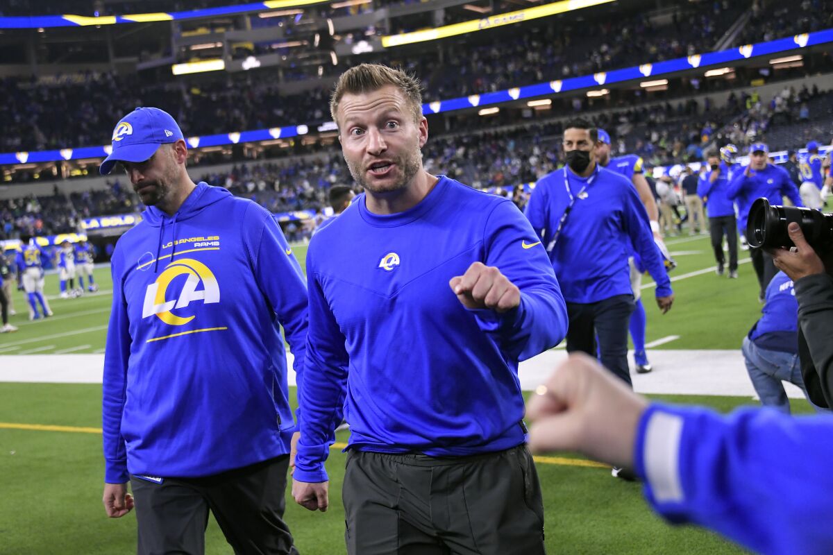 Rams coach Sean McVay walks off the field after a win over the Seattle Seahawks on Dec. 21.